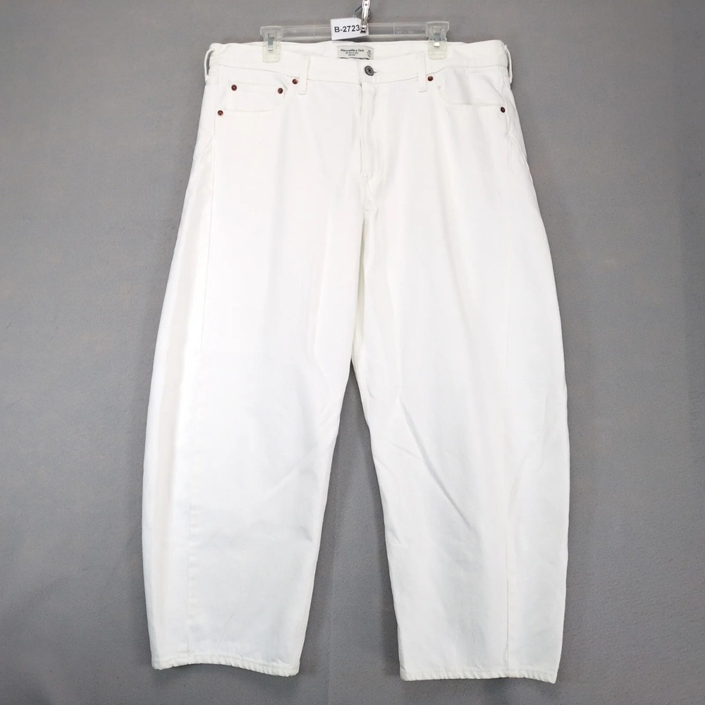 Abercrombie & Fitch The Barrel White Jeans Womens 32 38x28" Streetwear Trendy